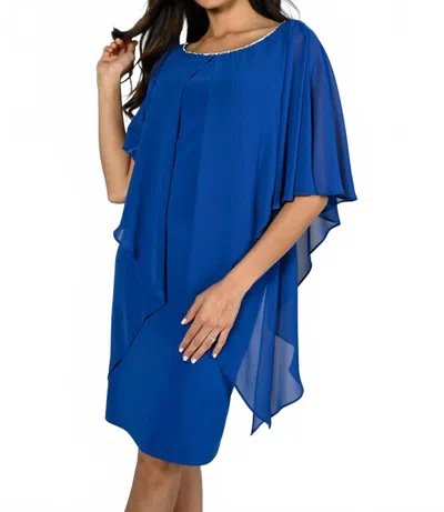 Frank Lyman Woven Dress With Chiffon Overlay In Blue In Blue