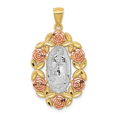 Diamond2deal 14k Two-tone Gold White Rhodium Lady Of Guadalupe Pendant In Multi
