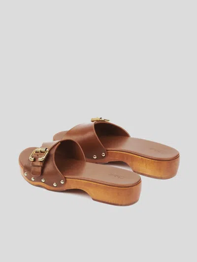 Chloé Jeannette Leather Buckle Clog Sandals In Brown