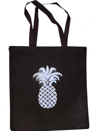 Muddy Carrots Women's Cotton Canvas Tote Bag In Silver Pineapple In Multi