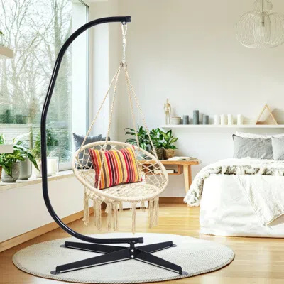 Hivvago Hanging Macrame Hammock Chair With Handwoven Cotton Backrest-natural