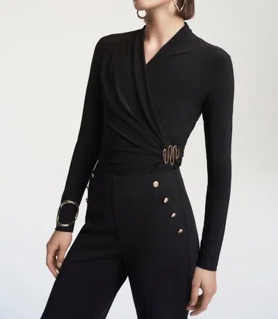 Joseph Ribkoff Silky Knit Fitted Wrap Top In Black In Black