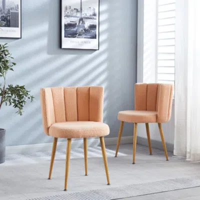 Hivvago Set Of 2 Modern Beige Dining Chairs With Iron Tube Wood Legs And Short Hair Cushions