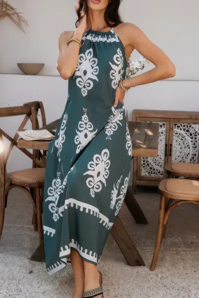 Truedames Geo Print Halter Sleeveless Loose Fit Dress In Gray