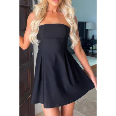 Truedames Off Shoulder Open Back Knot Pleated Mini Dress In Black