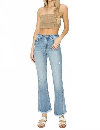 Risen Vintage Frayed Hem Bootcut Jeans In Light Wash In Blue