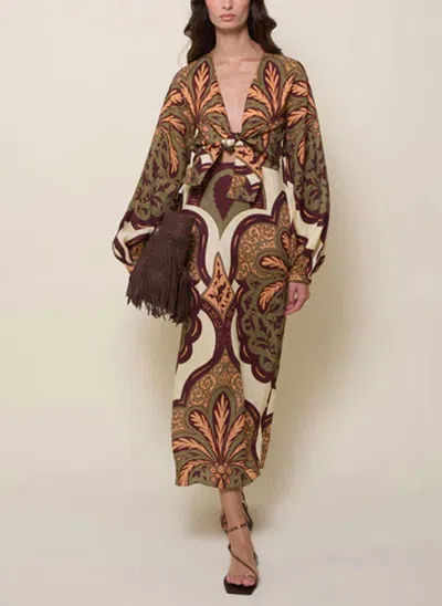 Johanna Ortiz Across Paradise Printed Linen Midi Dress In Brown