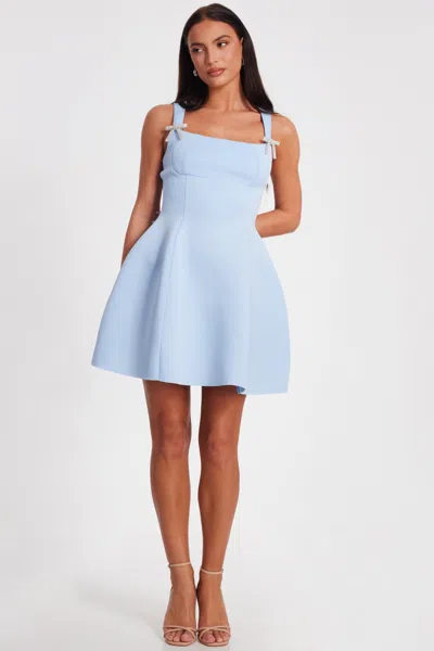 Quiz Scuba Foam Mini Dress With Diamante Bow Detail In Blue