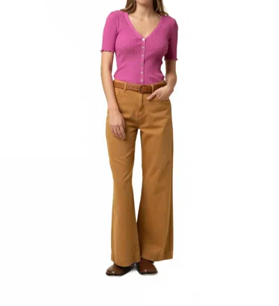 Frnch Emma Wide Leg Denim Pants In Ocre In Brown