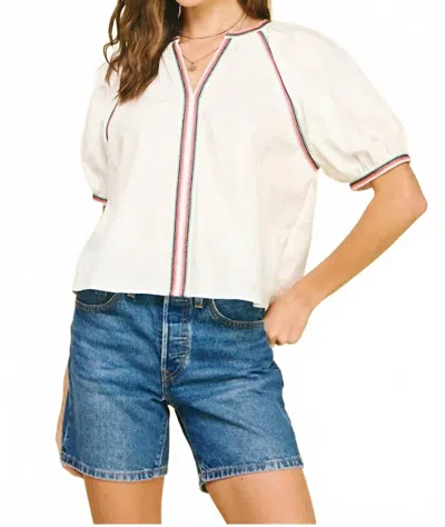 Pinch Contrast Stitch V-neck Top In Cloud White In Neutral