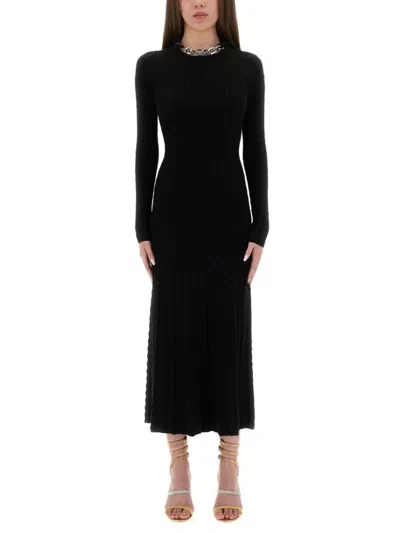 Rabanne Chain Collar Long-sleeve Wool-cashmere Midi Sweater Dress In Black