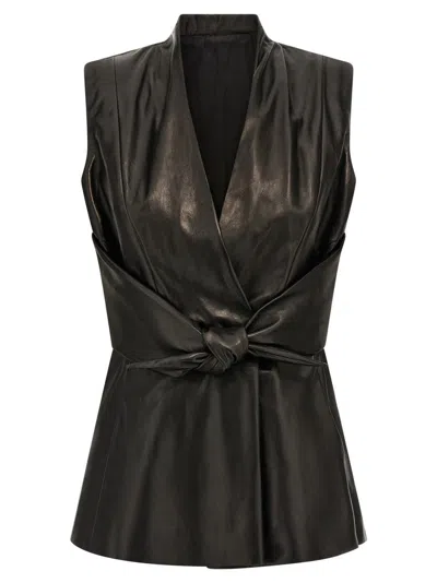 Rick Owens Nappa Leather Vest With Flared Silhouette In Black