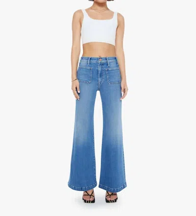 Mother Petites The Lil Hustler Roller Patch Pocket Sneak Piece By Piece Jeans In Blue