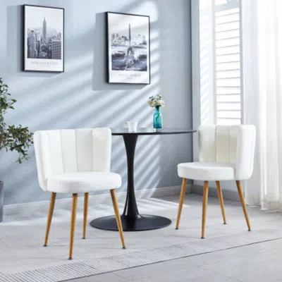 Hivvago Set Of 2 Modern White Dining Chairs With Iron Tube Legs And Short Hair Cushions