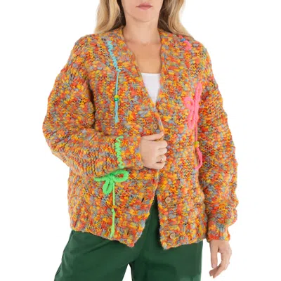 Mira Mikati Ladies Multi Floral-embroidered Open-knit Cardigan In Multi