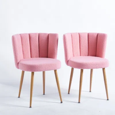 Hivvago Set Of 2 Pink Dining Chairs With Iron Tube Legs And Shorthair Cushions