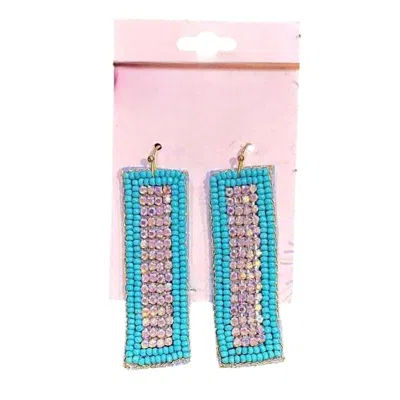 Sophia Collection Women's Rectangle Seed Bead & Rhinestone Earrings In Turquoise In Blue