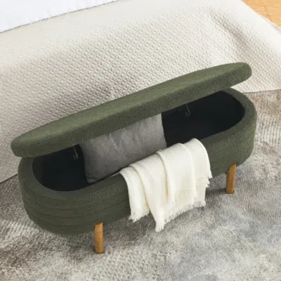 Hivvago Ottoman Oval Storage Bench Rubber Wood Leg