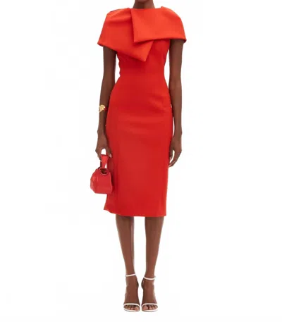 Oscar De La Renta Draped Neck Bonded Wool Tailoring Dress In Red