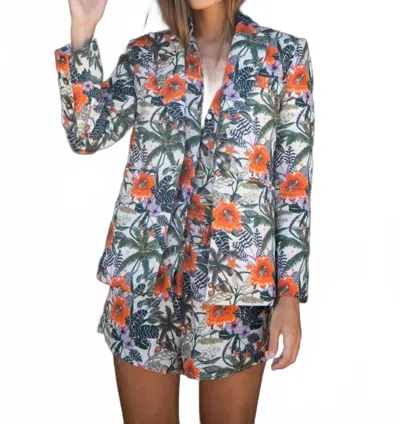 Las Surenas Tropical Flower Blazer In White In Multi