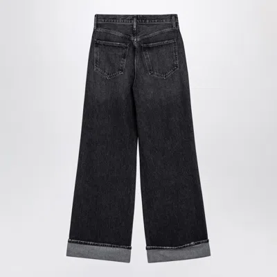 Agolde Women's Dame Dark Grey Wide Ribbed Denim Jeans In Blue
