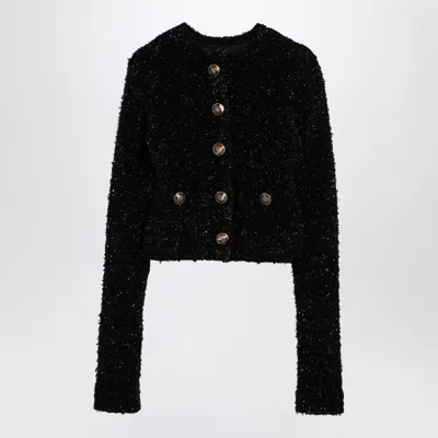 Balenciaga Women's Black Cotton Blend Tweed Cropped Cardigan In Black