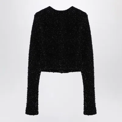 Balenciaga Women's Black Cotton Blend Tweed Cropped Cardigan In Black