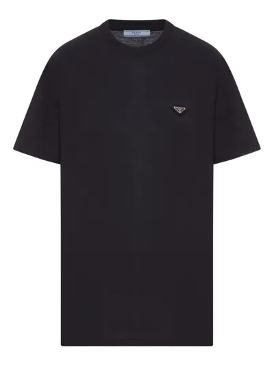 Prada Enamel Triangle-logo Cotton T-shirt In Animal Print