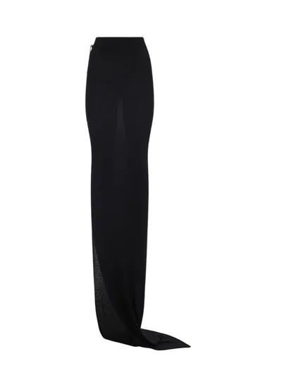 Rick Owens Flowing Maxi Skirt With Sheer Panel And High Waist In Black