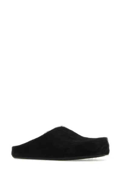 Marni Long-hair Calfskin Fussbett Sabot In Black