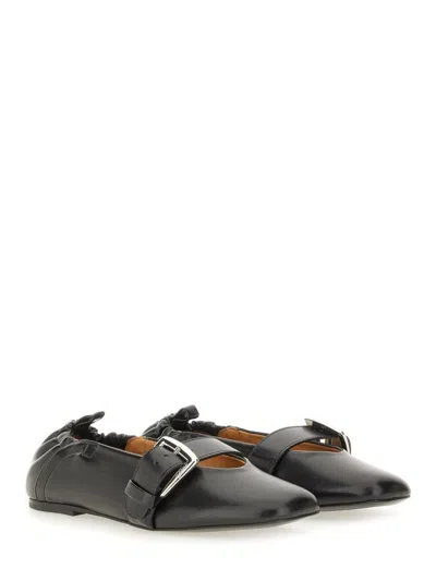 Ganni Ballerina With Buckle Strap In Black