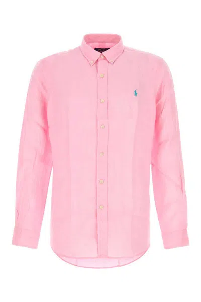 Polo Ralph Lauren Linen Shirt Custom Fit Collar Sleeves In Pink