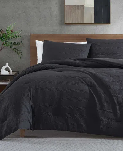 Kenneth Cole New York Crosswalk Herringbone Black Duvet Cover Set