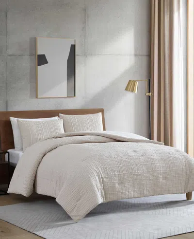 Kenneth Cole New York Serenity Wavy Lines Beige Comforter Set In Sand