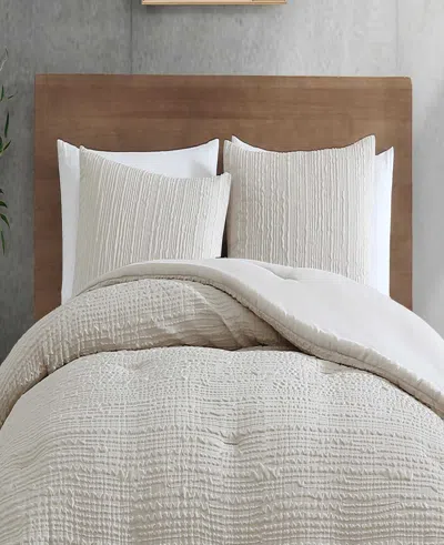 Kenneth Cole New York Serenity Wavy Lines Beige Comforter Set In Sand