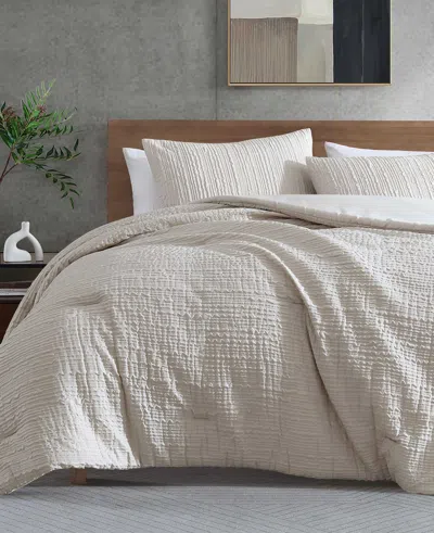 Kenneth Cole New York Serenity Wavy Lines Beige Comforter Set In Sand