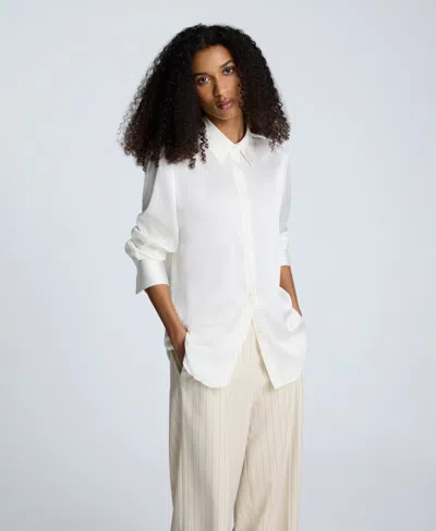 Kenneth Cole Satin Button Front Blouse In White