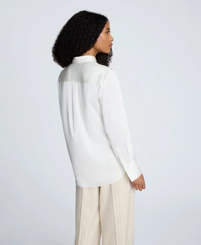 Kenneth Cole Satin Button Front Blouse In White