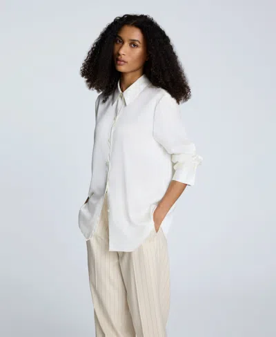 Kenneth Cole Satin Button Front Blouse In White