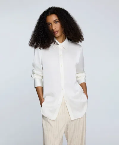 Kenneth Cole Satin Button Front Blouse In White