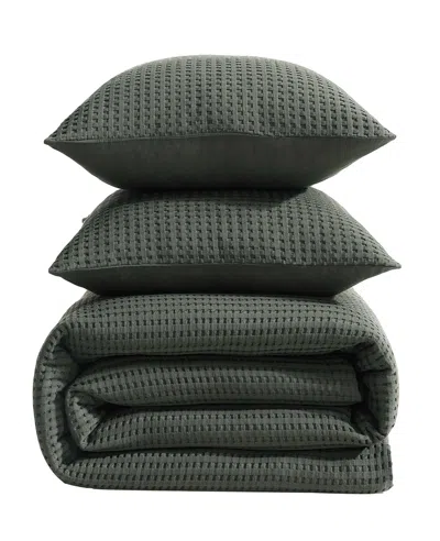 Kenneth Cole Solid Waffle Comforter Set In Green