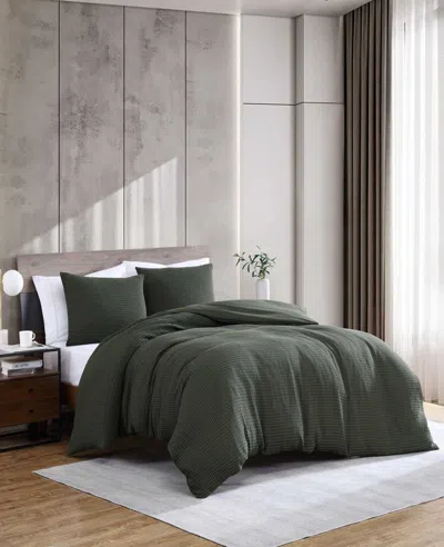 Kenneth Cole Solid Waffle Comforter Set In Green