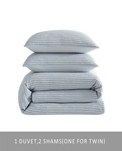 Kenneth Cole Solid Waffle Comforter Set In Blue