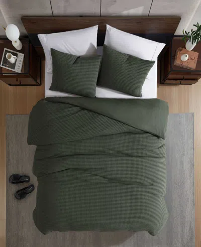 Kenneth Cole Solid Waffle Comforter Set In Green