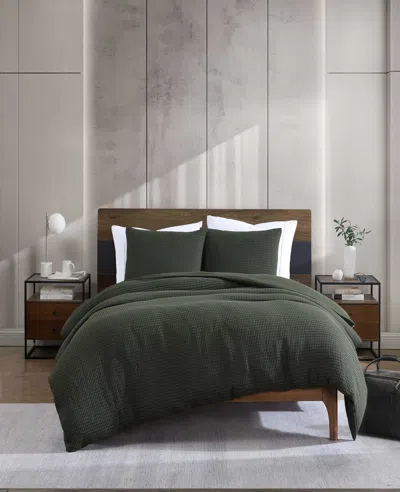 Kenneth Cole Solid Waffle Comforter Set In Green