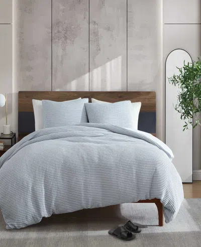 Kenneth Cole Solid Waffle Comforter Set In Blue