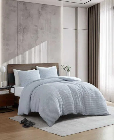 Kenneth Cole Solid Waffle Comforter Set In Blue
