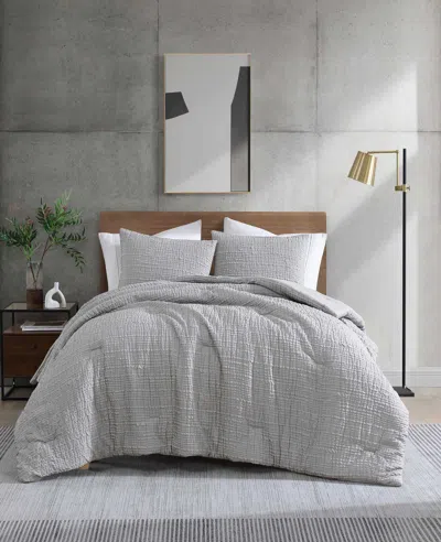 Kenneth Cole Serenity Wavy Lines Duvet Cover Set In Gray