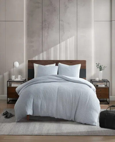 Kenneth Cole Solid Waffle Duvet Cover Set In Blue