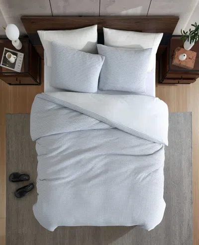 Kenneth Cole Solid Waffle Duvet Cover Set In Blue